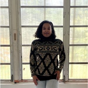 VTG 80s Pierre Cardin Black Gold Metallic Turtleneck Sweater Womens Large
